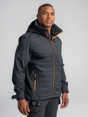 Men's Insulated Hooded Performance Jacket in Black with Orange Accents